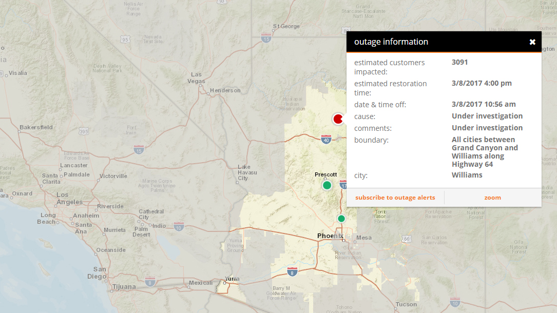 Northern Arizona power outages stretches from Grand Canyon to Williams